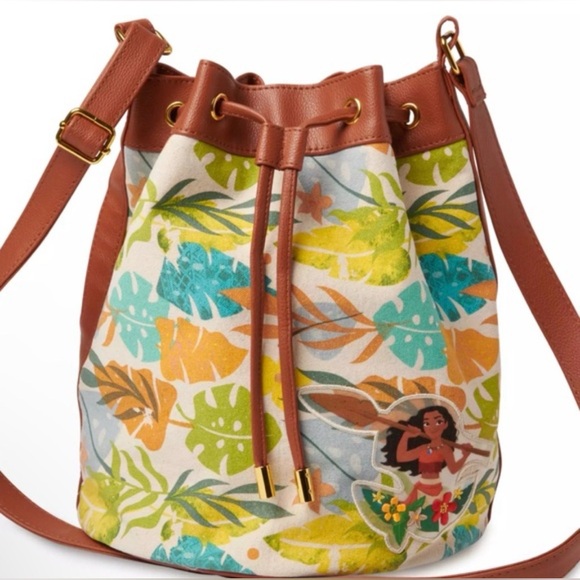 Disney Handbags - Disney Moana Tropical Leaf Print Shoulder Bag with Brown Straps